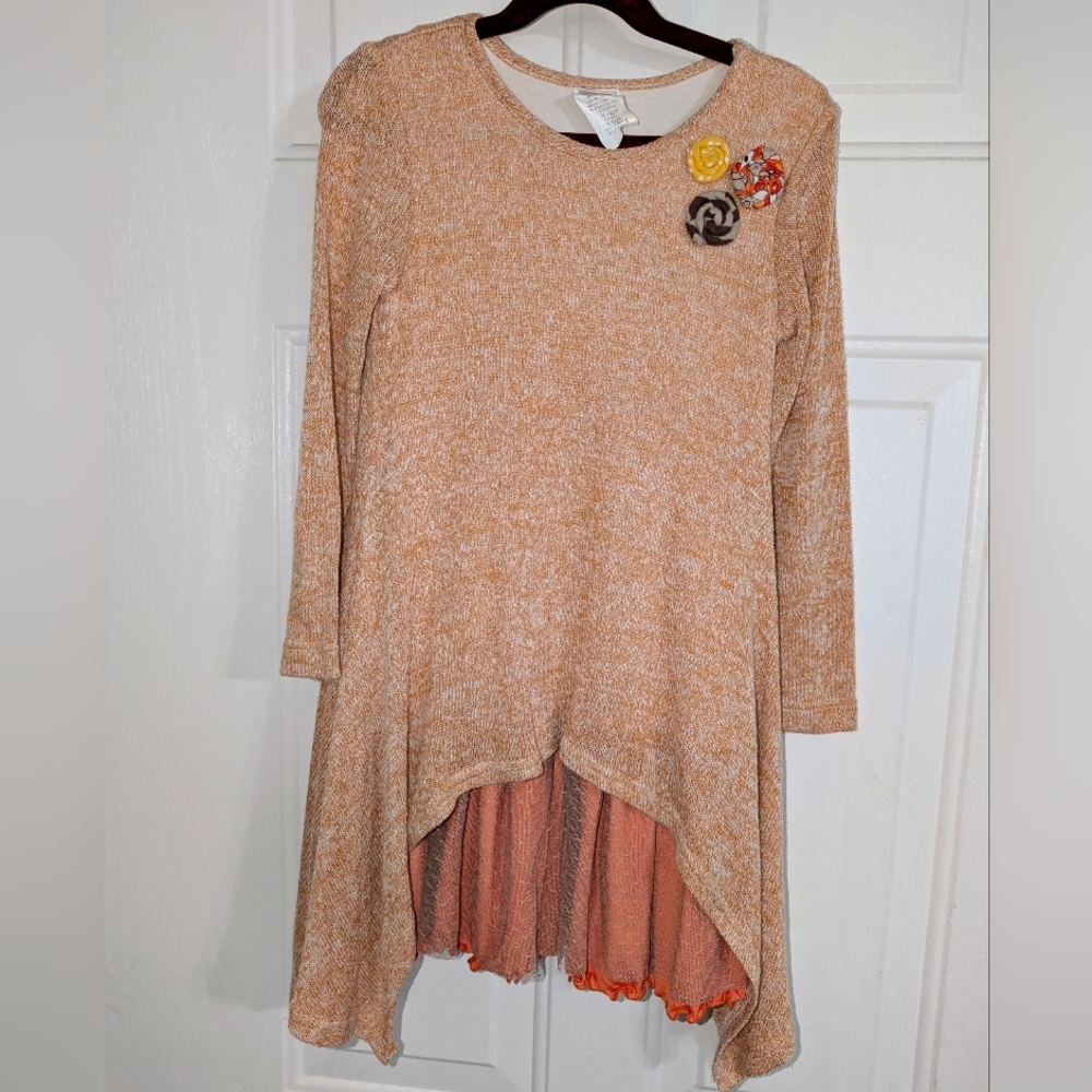 Mallory May Girls Orange Asymmetrical Sweater Dress -Sz 7